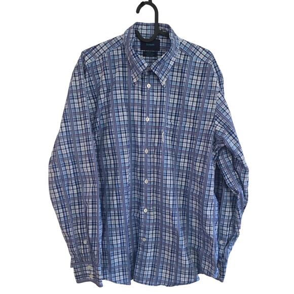 Façonnable Trend Plaid Shirt Men's L 100% Cotton Blue Check Button Down Casual - Picture 2 of 7